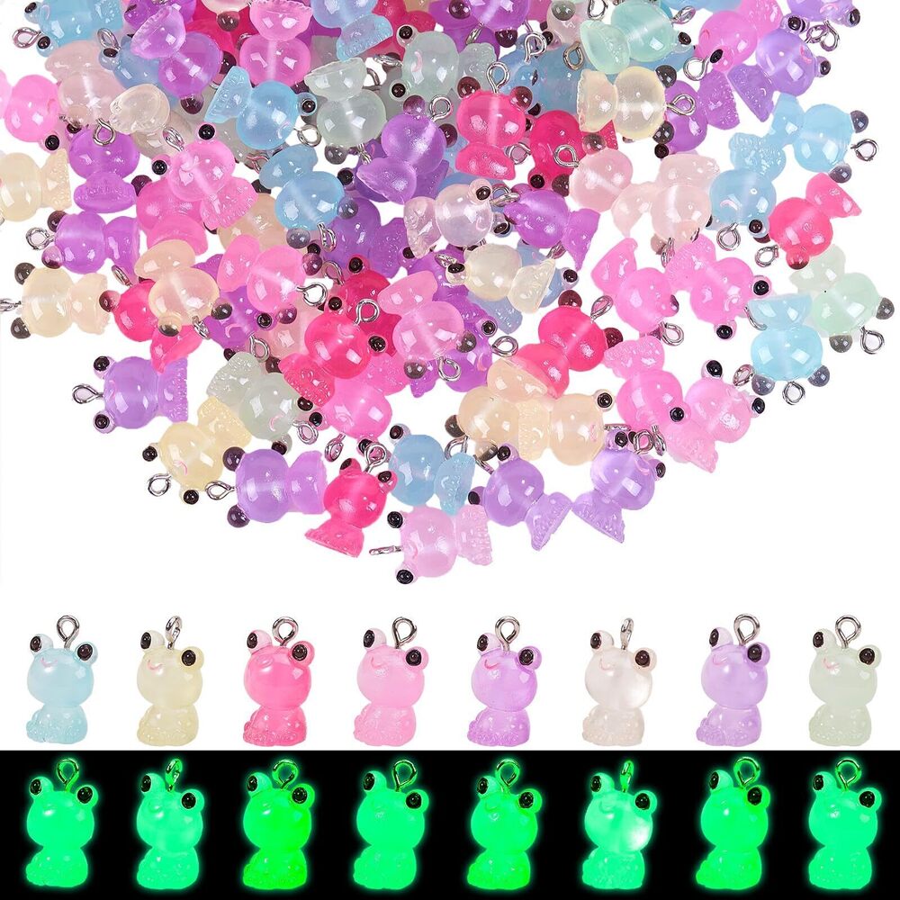 9428 60Pcs Luminous Resin Frog Charms Glow in the Dark 3D Frog Pendants